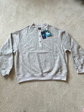 KaraKu Washed Paisley Half-Button Sweatshirt in Khaki, Vintage Style XL Oversize